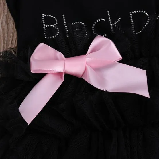 فتيات الأطفال حديثي الولادة ، أسوديات أزياء مطرزة من الدانتيل الخاص بي ليتل سوداء رسائل رضيع الأطفال