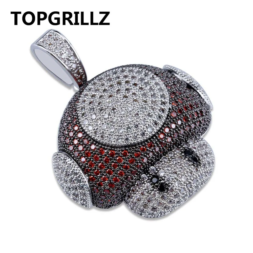 Topgrillz hip hop brilhante colorido cogumelo pingente colar charme para homens mulheres ouro prata cor zircão cúbico jóias corda chain2749