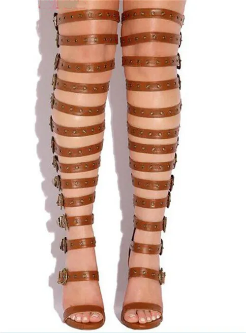 Toe Over The Knee Sandals Heels Women's Open Toe Cut-Out Gladiator - Main Image