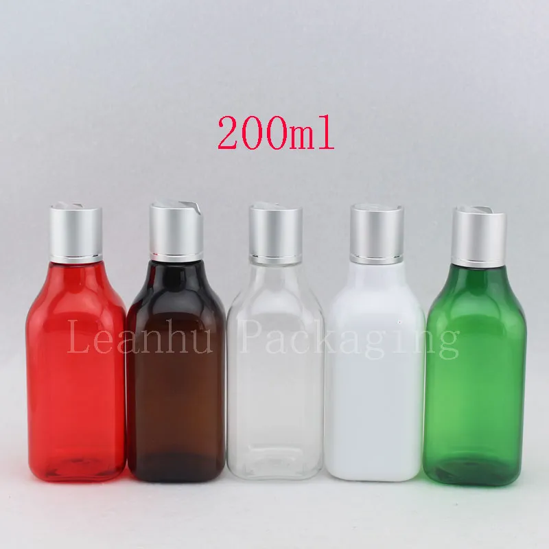 200ml lege witte vierkante lotion flessen met aluminium dop, cosmetische verpakking plastic fles, shampoo fles, essentiële oliën, room
