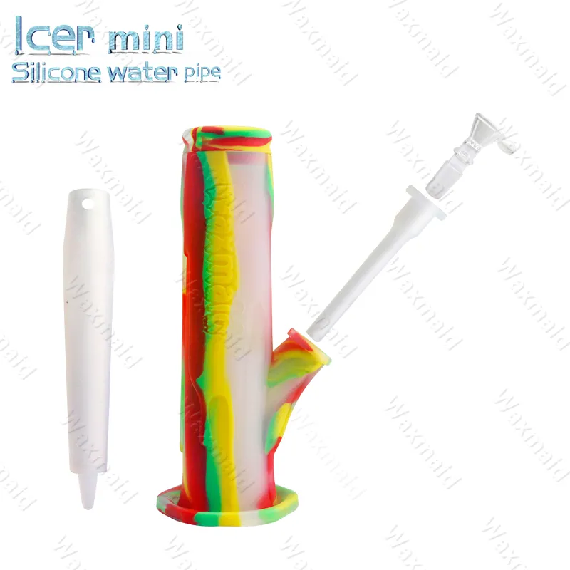 Glas Bong Silikon Bubbler Waxmaid Portable Gummi Coating Silikonvatten Rör DAB RIG Rökning Rörfabrik grossistrabatt