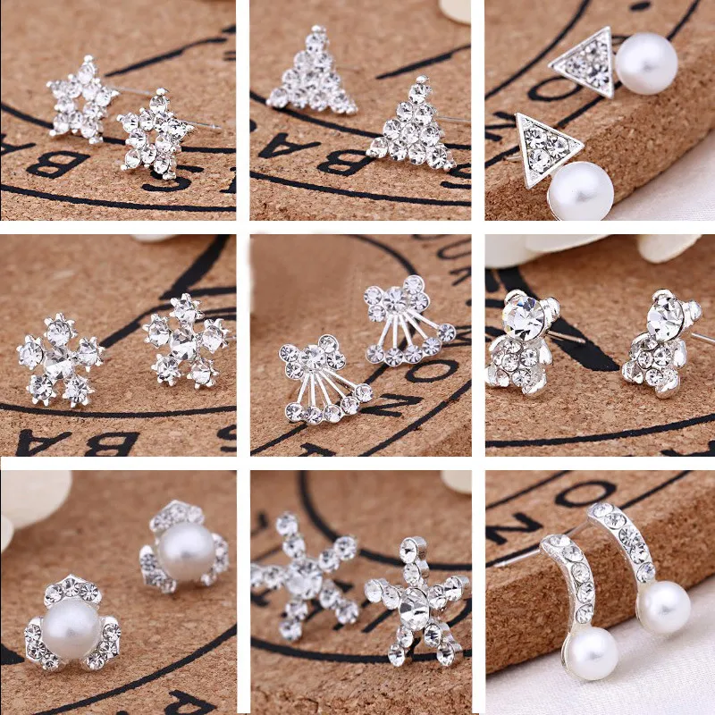 Multi style Extravagance and glittering fashion delicate Rhinestone Ear Studs pearl earrings girl Madam jewelry 