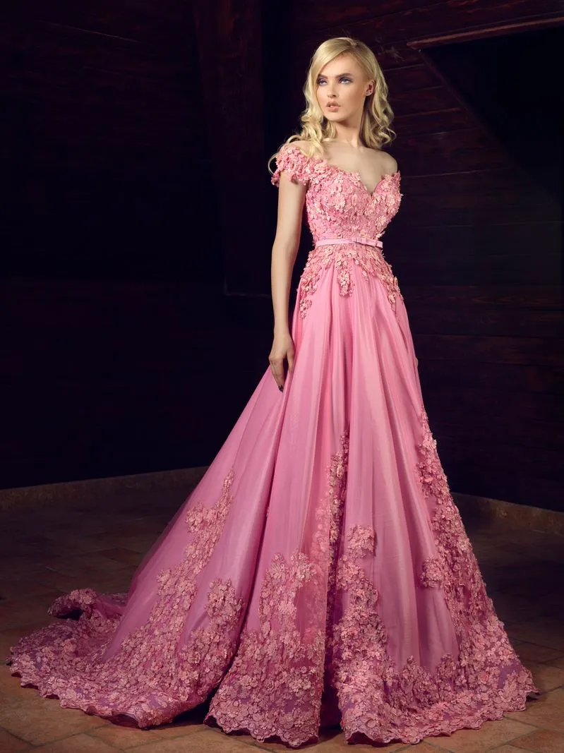 Розовые платья выпускного вечера 3D цветочные аппликация с плеча развертки поезд вечернее платье без рукавов плюс размер вечернее платье вечерняя одежда