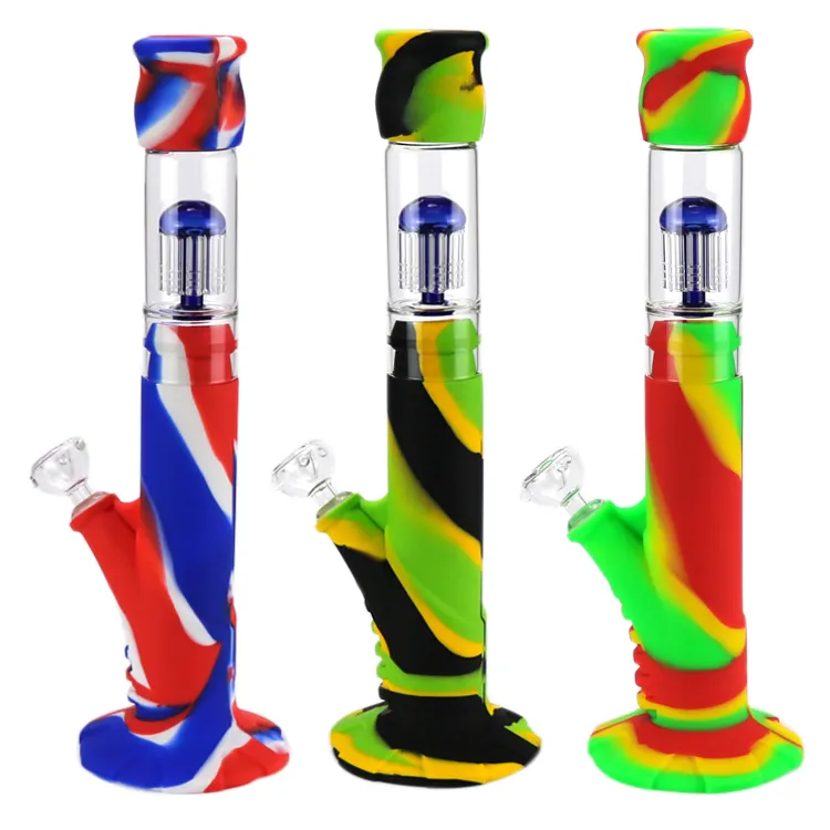 14 pouces bangs en silicone avec bol en verre de 14 mm narguilé bangs en verre Shisha Bongs bécher unique bong dab rigs 420