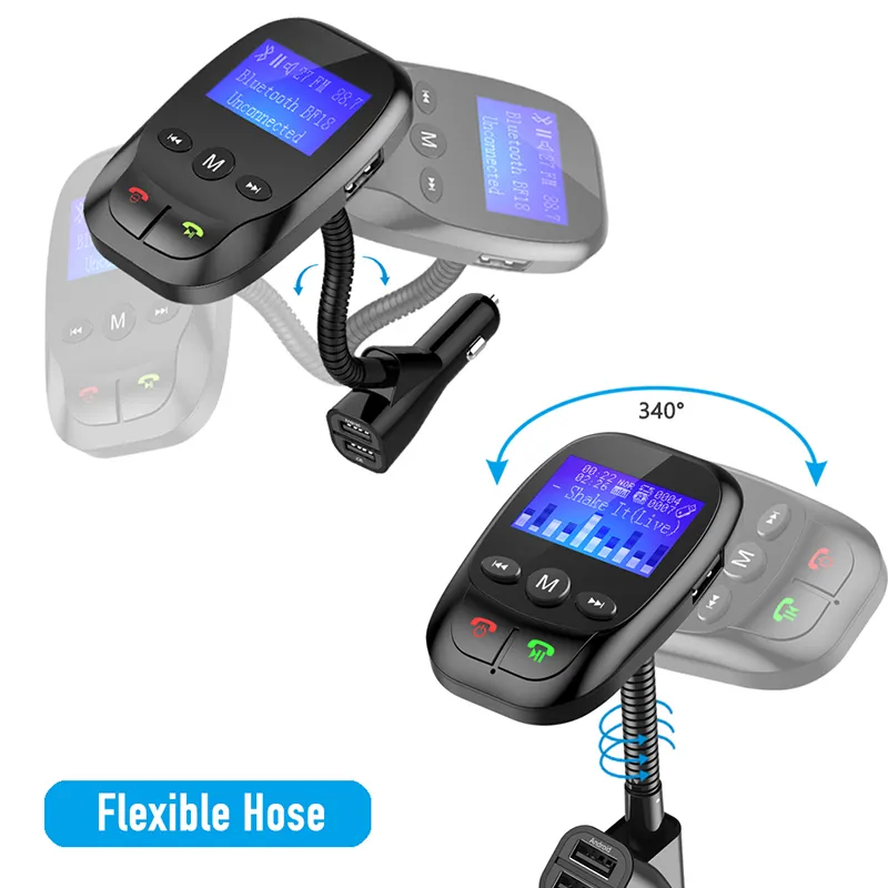 Dual USB Car Chargers Kit Car FM Transmitter Sleep Power On/Off Bluetooth Hands-free MP3 Music Player Support USB Disk TF/Micro SD