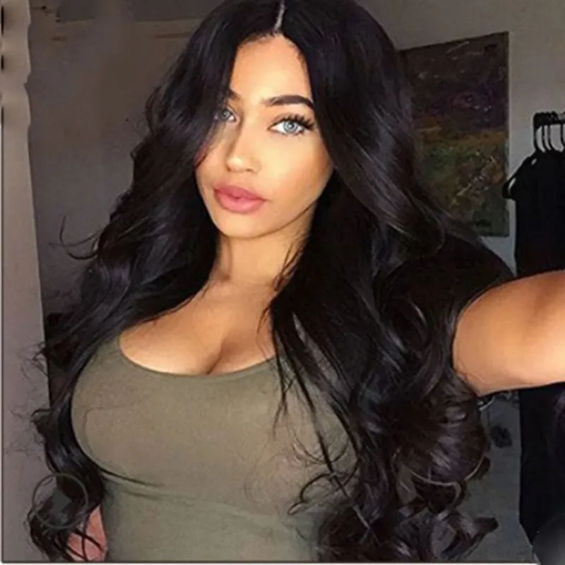 Hot lady brazilian Hair African Ameri Simulation Human Hair Wigs Loose Wave Wig with middle part full wig for women in stock