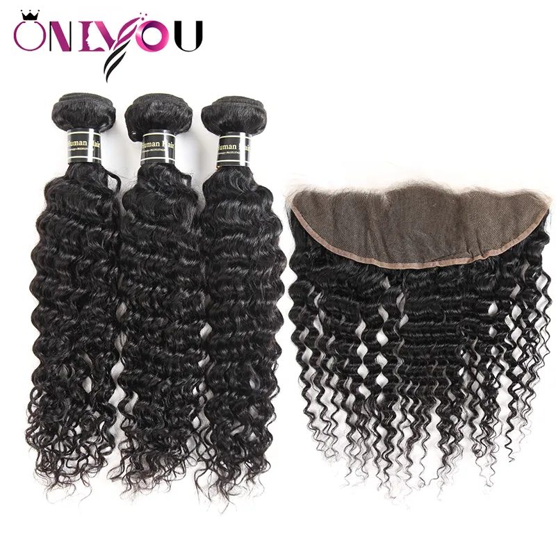 Pacote de cabelos virgens indianas da Malásia Brasil Ola Remy Human Human Weave Pacéis com fechamento onda corporal profunda e reta Curly