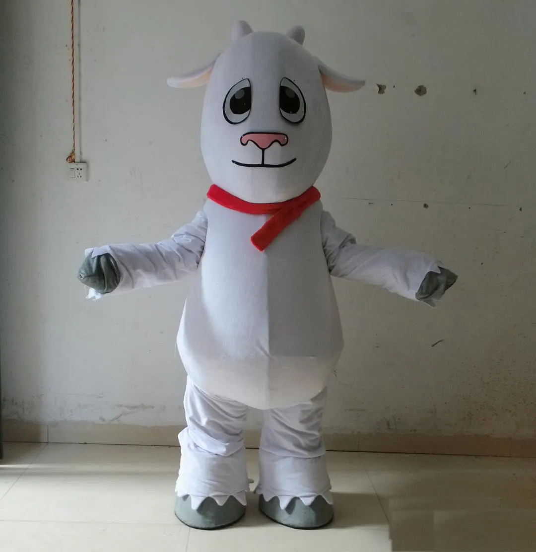 2018 Desconto venda de fábrica um traje de mascote de carneiro branco com cachecol vermelho para adulto usar