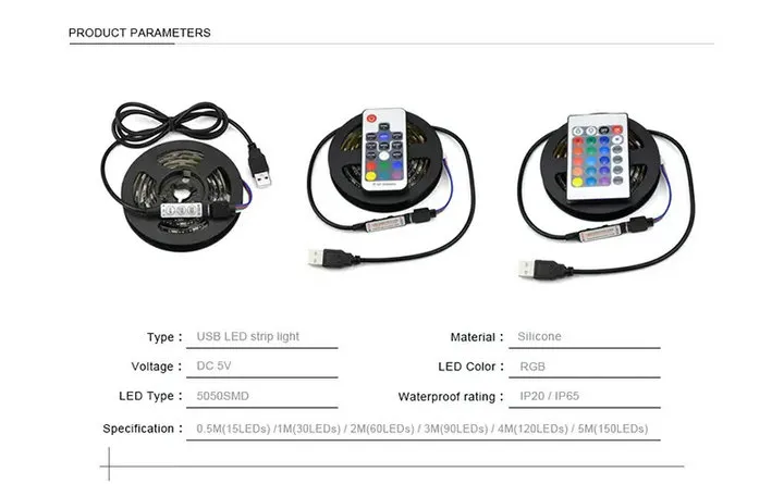5050 DC 5V RGB LED قطاع ماء 30LED / M USB الصمام الخفيفة شرائط مرنة النيون الشريط 1M 2M 3M 4M 5M إضافة البعيد للتلفزيون خلفية