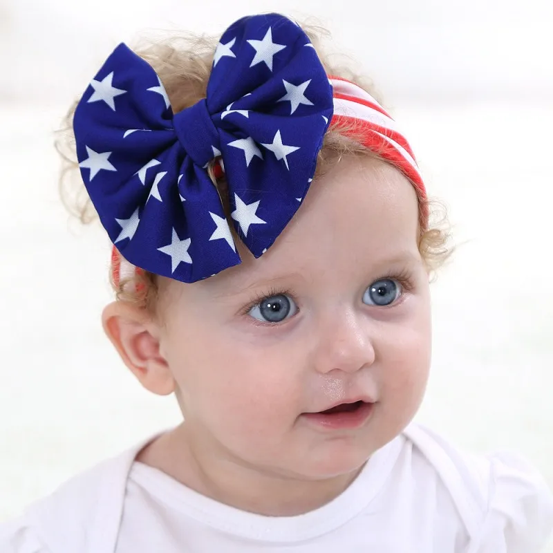 Nieuwe pasgeboren Amerikaanse sterren strepen vlag hoofdband nationale dag kinderen boog elasticiteit haarband haaraccessoires