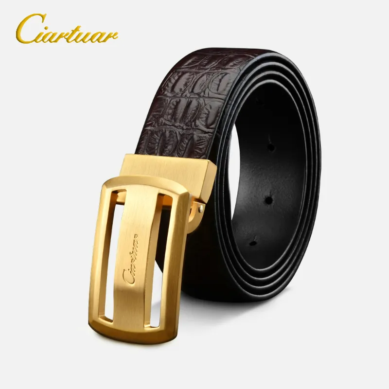 Ciartuar Men Crocodile Pattern Genuine Leather Belt First Layer Cowhide Smooth Buckle Belts For Male Cowskin Strap