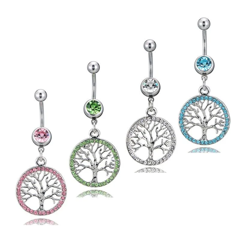 Nouveau nombril piercing arbre de vie charme glissière ronde charme cristal femmes pour le ventre bouton corps femmes bijoux