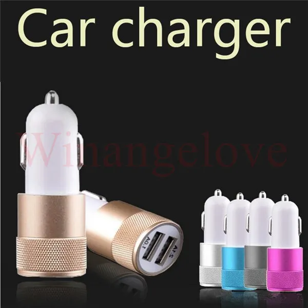 Aluminum Alloy Dual usb car charger 2.1A 1A 2 USB Ports Metal Car Charger For iphone Samsung Smartphones