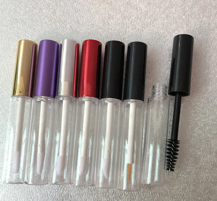 5ml plastläppsglansrör med svart / lila / guld / silver lock tom makeup läppolja behållare chapstick läpp balm tube