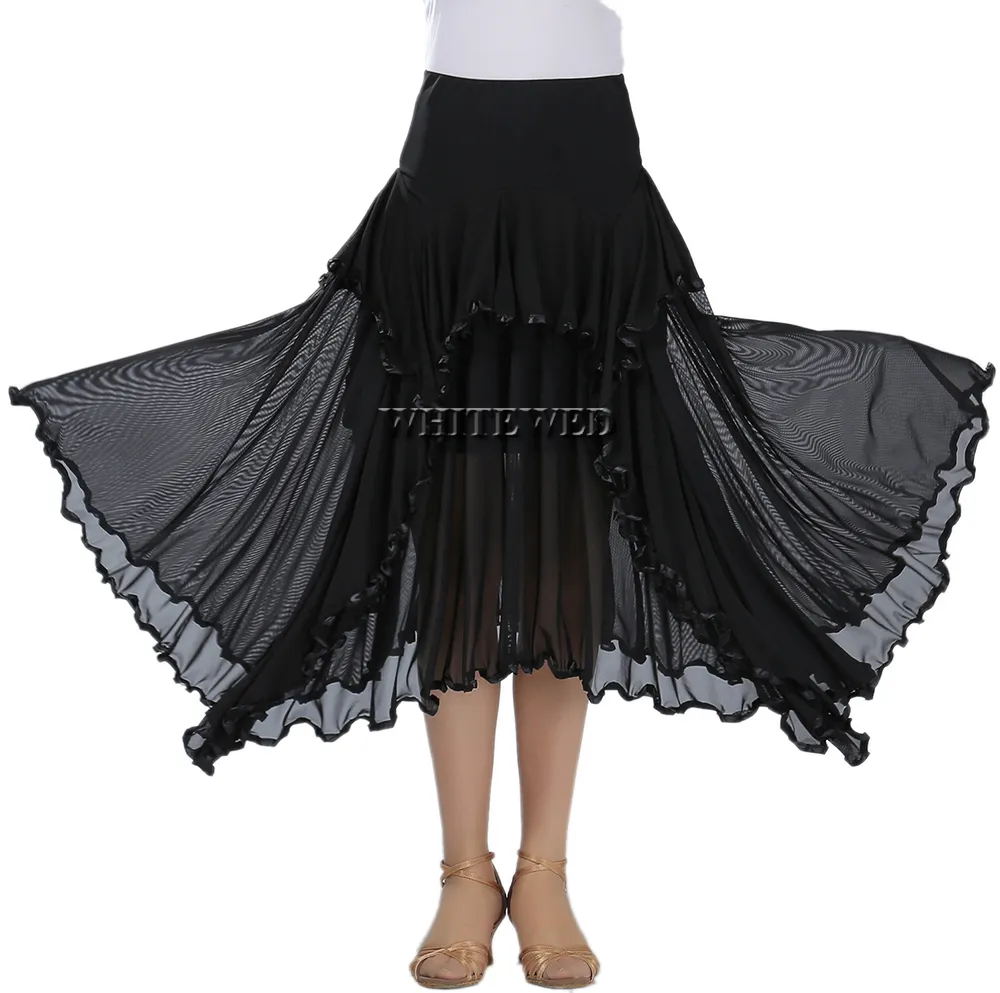 Jupe de danse de pratique de salle de bal de valse circulaire à volants, longue jupe bicolore de salle de bal, vêtements de pratique de danse nationale de Flamenco, Costumes