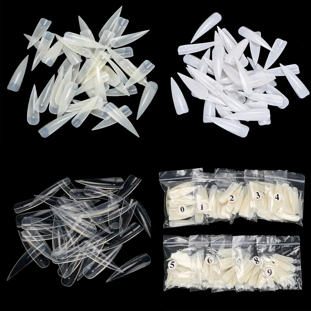 Wholesale New 500Pcs Long Sharp False Nail Art Tips Acrylic Salon Natural White Clear Choose Free Shipping