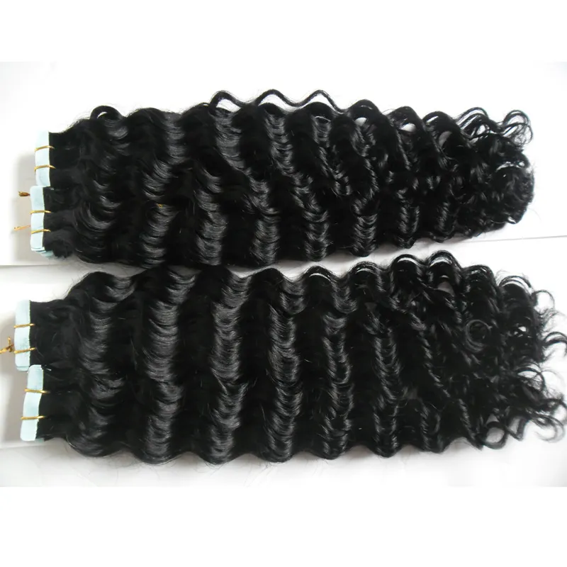 Natural Color Taśma w Ludzkich Hair Extensions Double Rysowane włosy Skóra Weft Taśma Hair Extensions 40 SZTUK Human Taśma w Kinky Curly