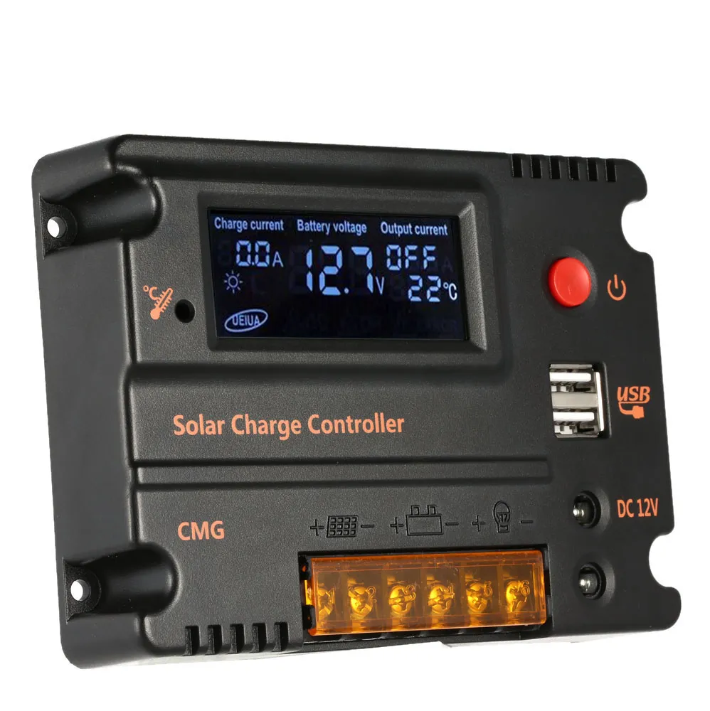 Freeshipping 20a Controlador de carga solar Painel solar regulador de bateria Interruptor automático Compensação de temperatura do controlador solar 12V / 24V