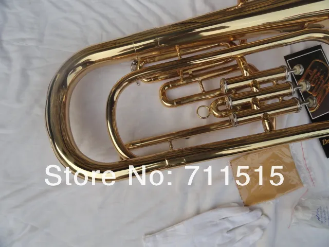French Horn 3 Straight Key Bb Horn Brass Tube Gold Lacquer Music Instrument Baritone Horn With Mouthpiece And Nylon Case