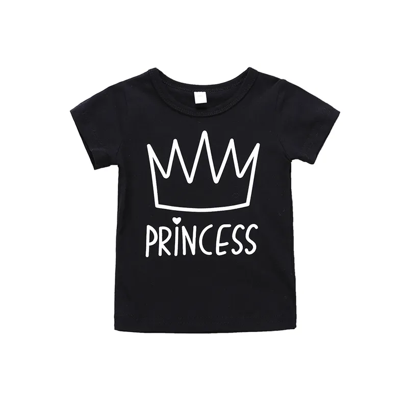 Girl Crown Print Set Summer Cotton Black Tops Baby Pu Leather Bellbottom Pantalon Princess Letter Print 15T5916948