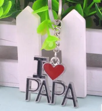 I LOVE PAPA MOM Keychains Key Ring Heart Keychain Mother's Father's