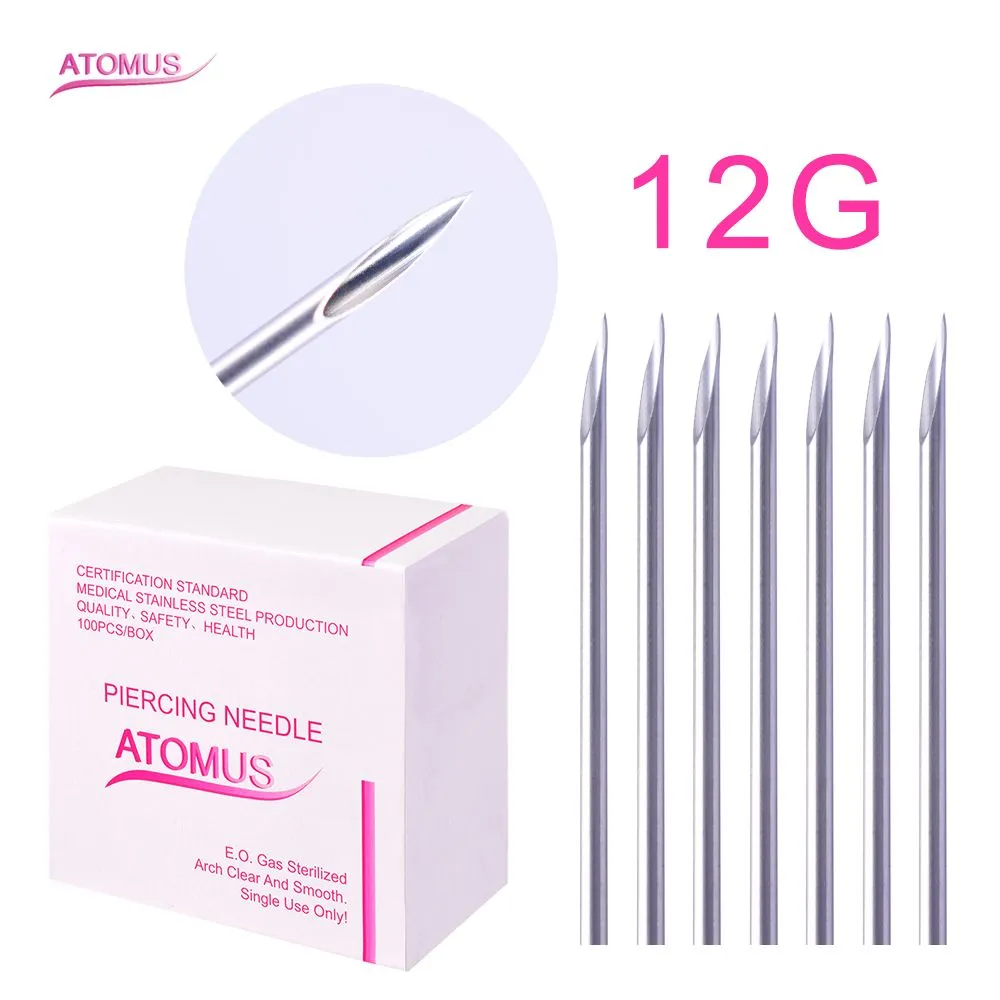 100PCs Body Piercing Needles Steriliserade stål Piercing Nålar 12g 14g 16g 18g 20g Tillförsel