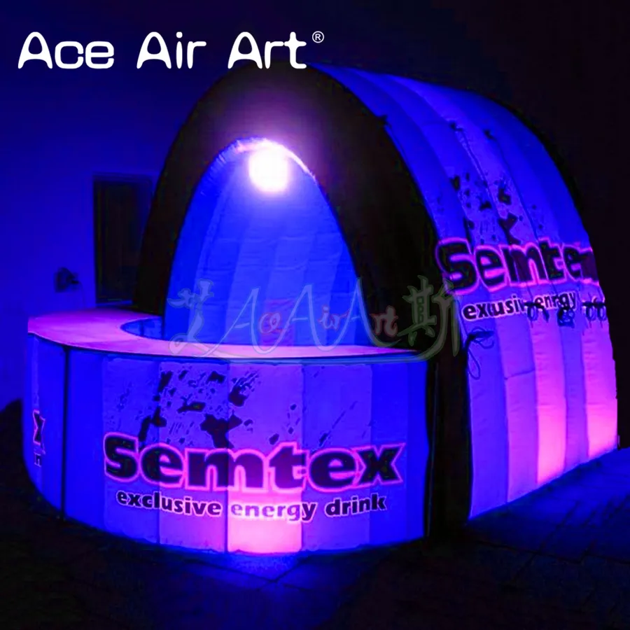 Support de tente de cabine de barre gonflable de type demi-ouvert de différentes tailles personnalisées avec lumières LED fabriquées en Chine pour la publicité en vente