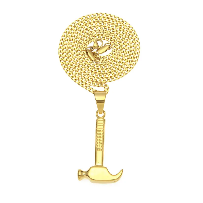 Colar de aço inoxidável fresco 18K Colar de pingente de martelo de martelo de ouro amarelo 18k para homens jóias de colar de hiphop super legais 77789647