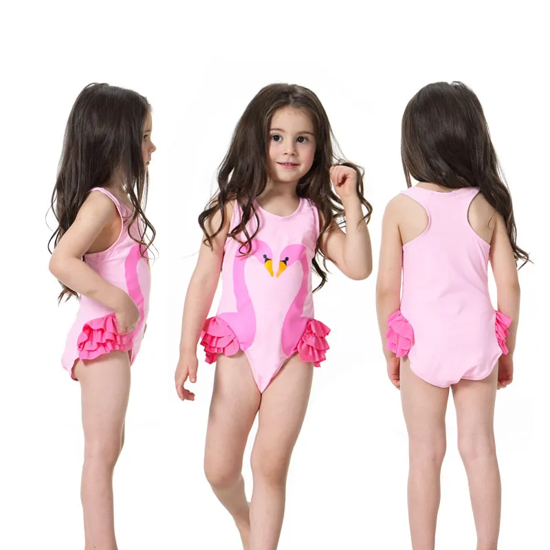 Flamingo Meninas maiô Crianças Swan Swim Terno Do Bebê Cap Menino Criança Um Pedaço Swimwear para Crianças Dos Desenhos Animados Impresso Papagaio