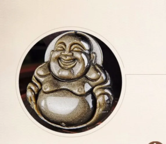 무료 배송 - 천연 금이 돌, 손으로 조각 한 부처님 웃음 부적 목걸이 펜던트.