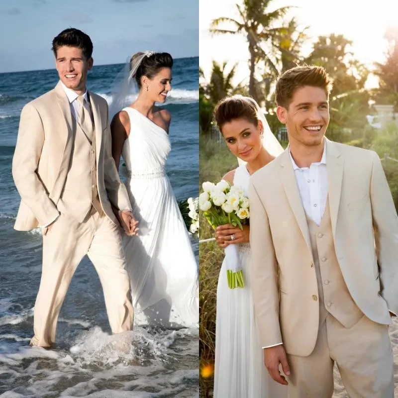 Nya 2018 Beige Men Suits Wedding Tuxedos For Men Custom Made Beach Mens Wedding Suits Brudgum Dräkt Groom Tuxedo Bridegroom227D