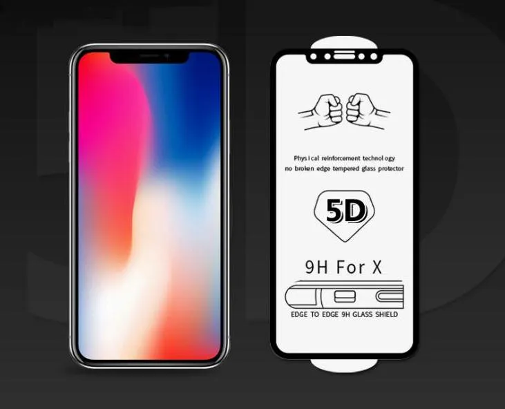 Best quality 3D 4D 5D 9H Full Screen Curved Tempered Glass Protector Hardness Anti-Scratch Film Protectors For iPhone X 8 7 6 6S Plus