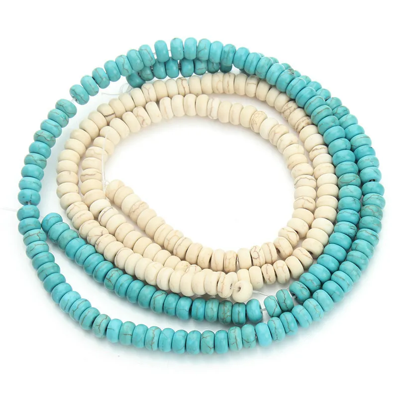 8mm100pcs 3*6mm pierre naturelle vert blanc Turquoises perles pour la fabrication de bijoux perles entretoises rondes en vrac bracelet à bricoler soi-même collier