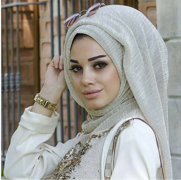 Q3 Glitter Sjaals Plain Shimmer Elastische lange hoofdband Mode Sjaal Hijab Wraps Moslims Sjaals