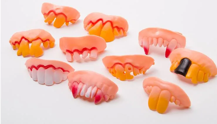 Halloween Terror Zumbi Vampiros Dentes Falsos Dentadura Vestido Fantasia Engraçado Dentário Falso Dentes Podres Adereços Decoração de festa a fantasia