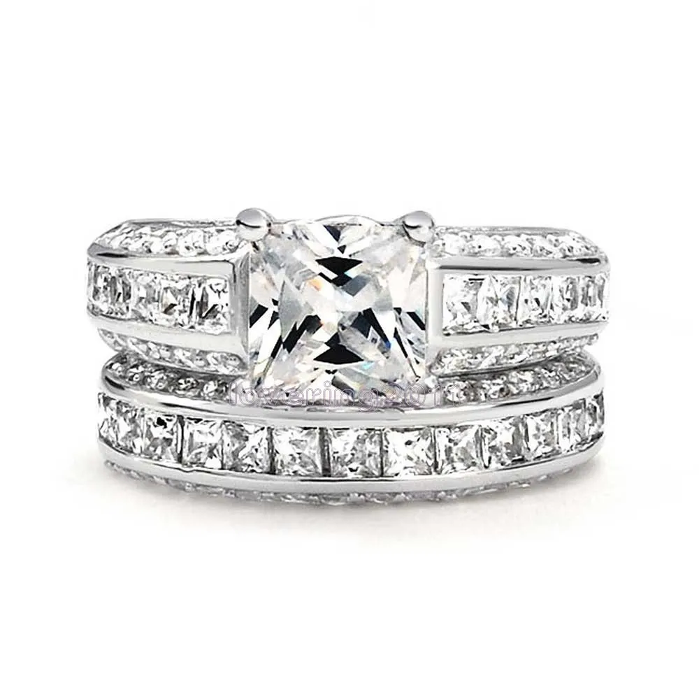 Choucong Princess Cut Stone 5a Zircon Stone 10kt White Gold Filled Wedding Band Ring Set SZ 5-11 Gratis frakt