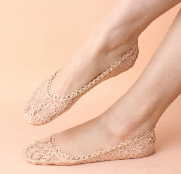 Mode Vrouwen Meisjes Zwart Naakt Kant Floral Sok Slippers Lady Wedding Sokken voor Hakken 12 Paren / partij