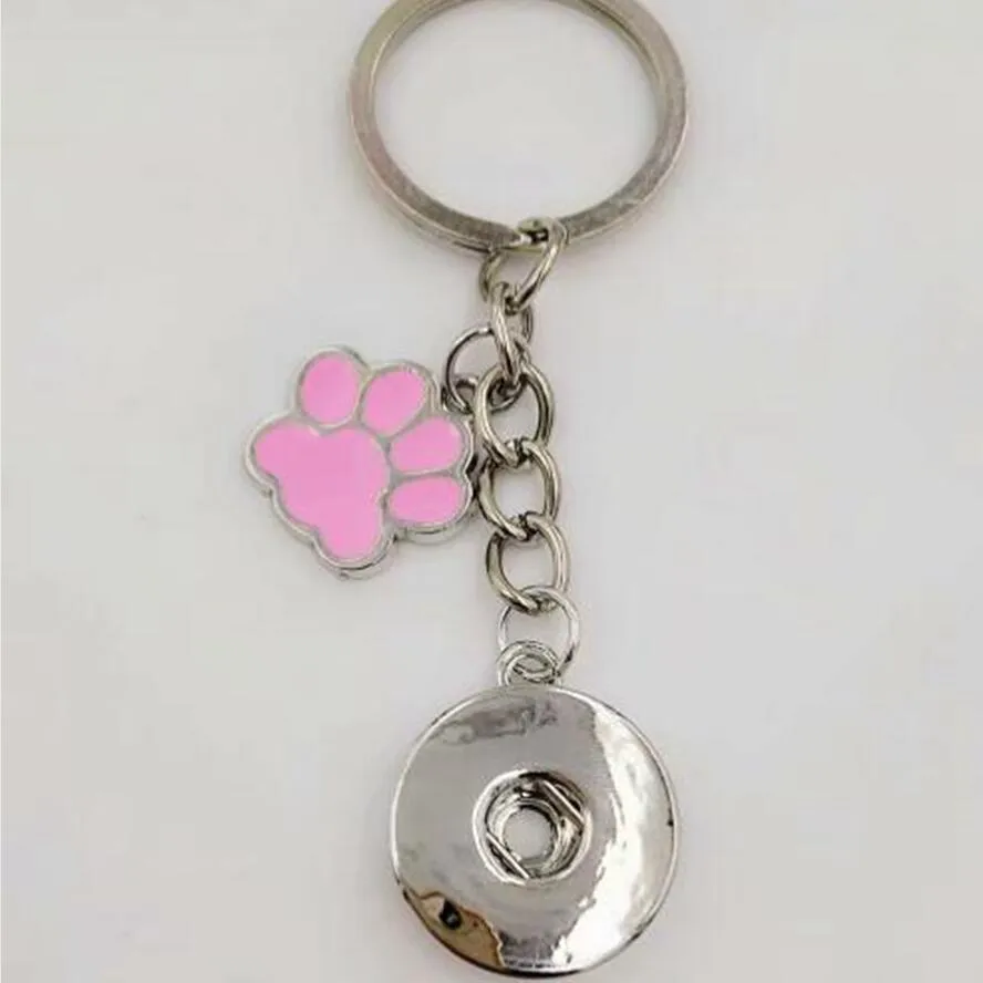 Emaljhund katt paw tryck 18mm snaps knapp nyckelring charm nyckelkedja för nycklar bil nyckel ring souvenir par handväska nyckel kedja a30