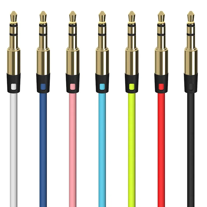 Color Grind Metal head 3.5mm copper core audio cable 3.5mm male to male AUX audio cable for MP3 television telephone cheap 500pcs/lot