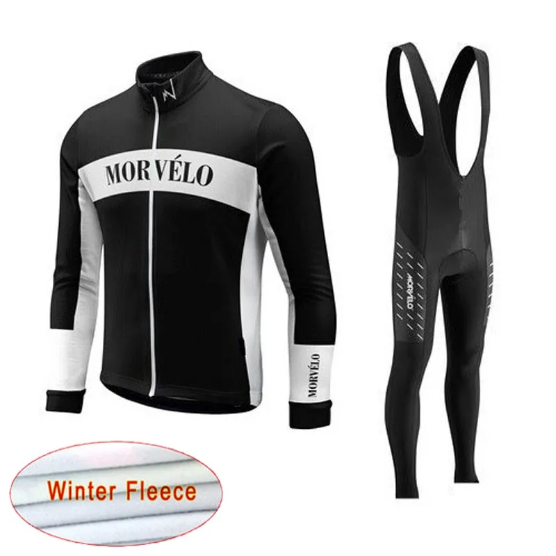 Morvelo Team Cykling Vinter Termisk Fleece Jersey Bib Byxor Ställer in New MTB Cykel Slitage Set Ropa Bike Snabbtorkad Långärmad Maillot Y201121