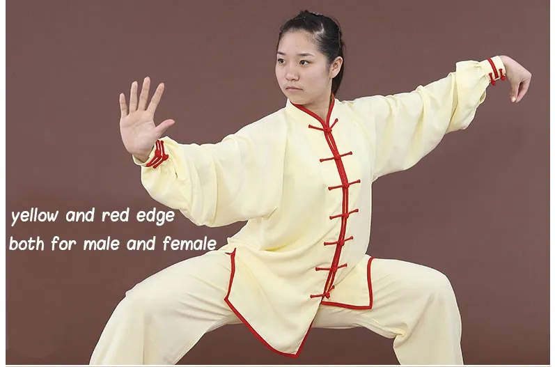 Roupas de tai chi com borda colorida, mangas compridas, para homens e mulheres, uniformes de kung fu chinês 6793156