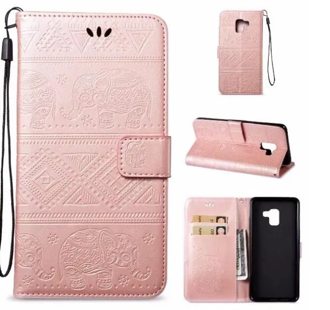 Imprint Elephant Flip Card Slot Wallet Läder Cover Telefon Väska till Samsung A40 70 20e M10 20 J6Prime Huawei Y9P H20 P20L 2019