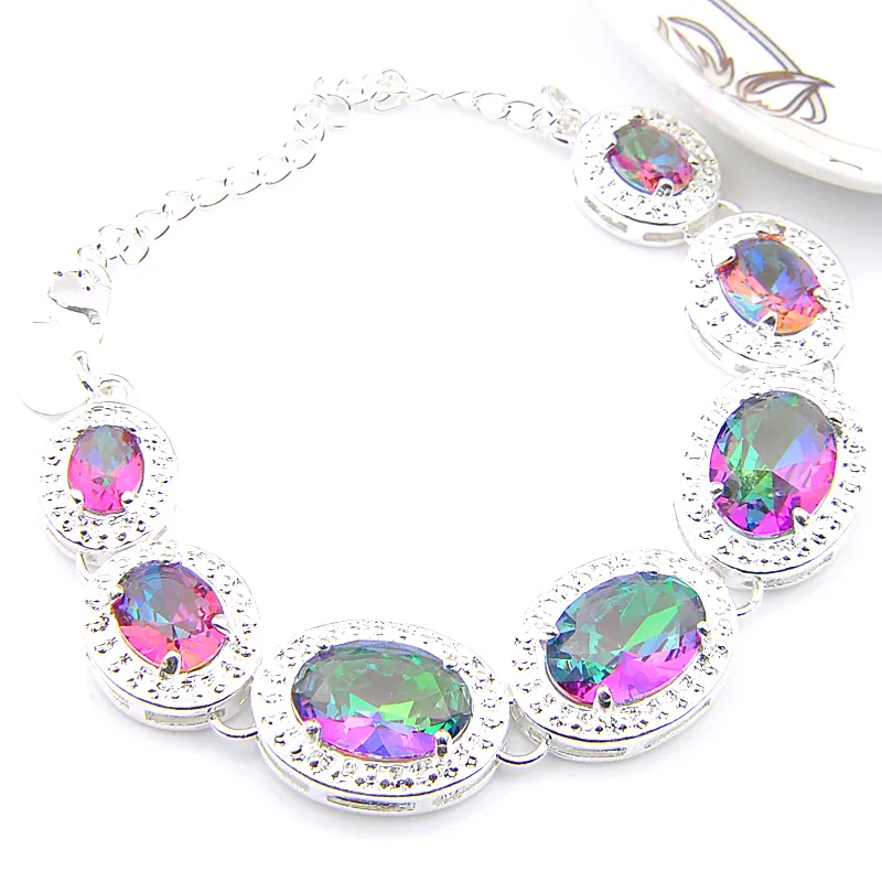 Luckyshine Hot Sell Fashion 925 Sterling Silver Plated Oval Charm Armband Multi-Colored Mystic Topaz Gemstone Infinity Bracelets Smycken