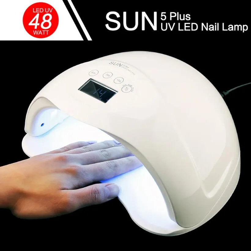 SUN5 Plus 48 W UV LED Lâmpada Prego Secador Dual Hands Nail Cura Lâmpada Para UV Gel Unha Polonês Com Display LCD Temporizador Sensor