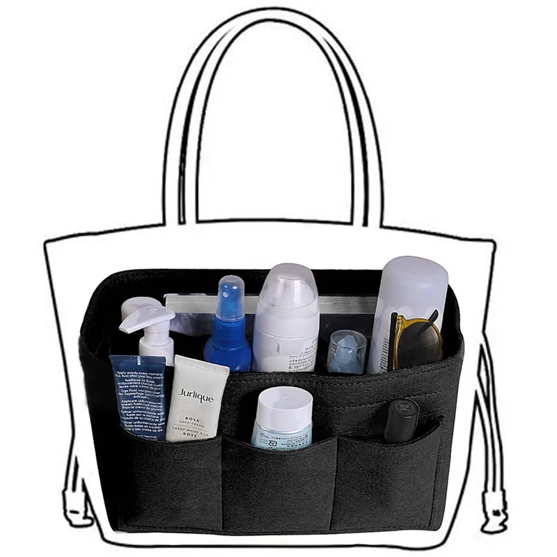Felt Cloth Insert Storage Bag Makeup Storage Organizer Multi-pockets Fits in Handbag Cosmetic Toiletry Bags for Travel Organizer160W