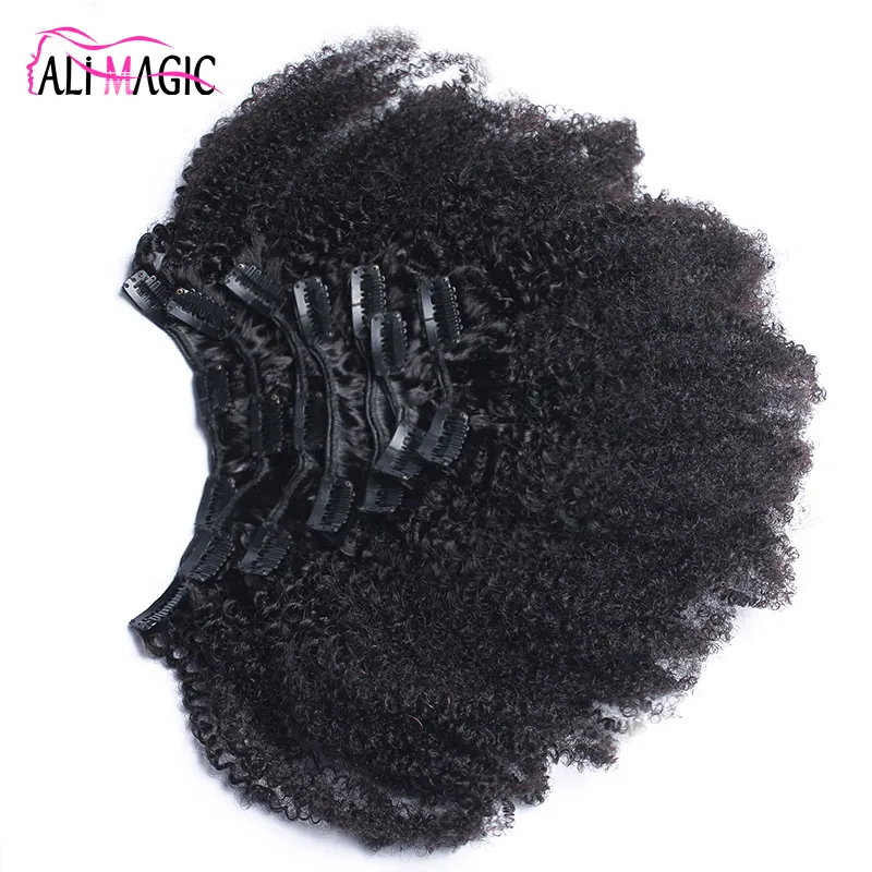 Afro Kinky kıvırcık klip insan saçı postiş Brezilyalı Remy saç 100 % insan doğal saç tokası Ins paket 100G 120G Ali sihirli Fabrika