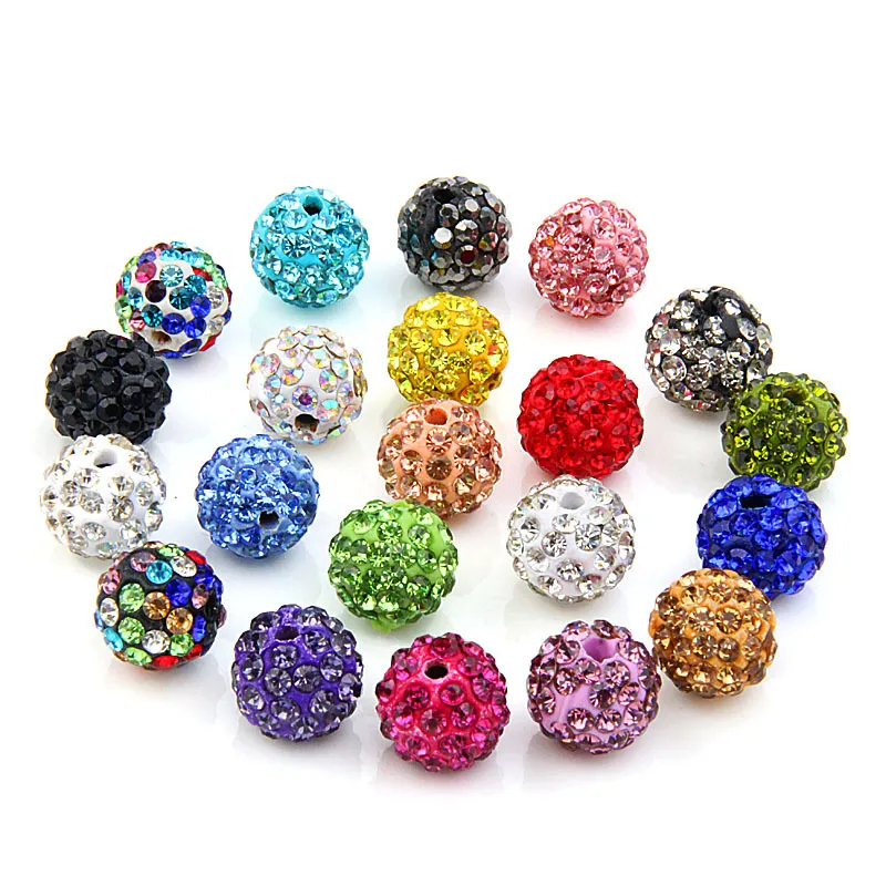 10mm Joyería nuevo Rhinestone Mix Colors blanco Nueva bola de discoteca cuentas de arcilla Shamballal Crystal Ball DIY Beads