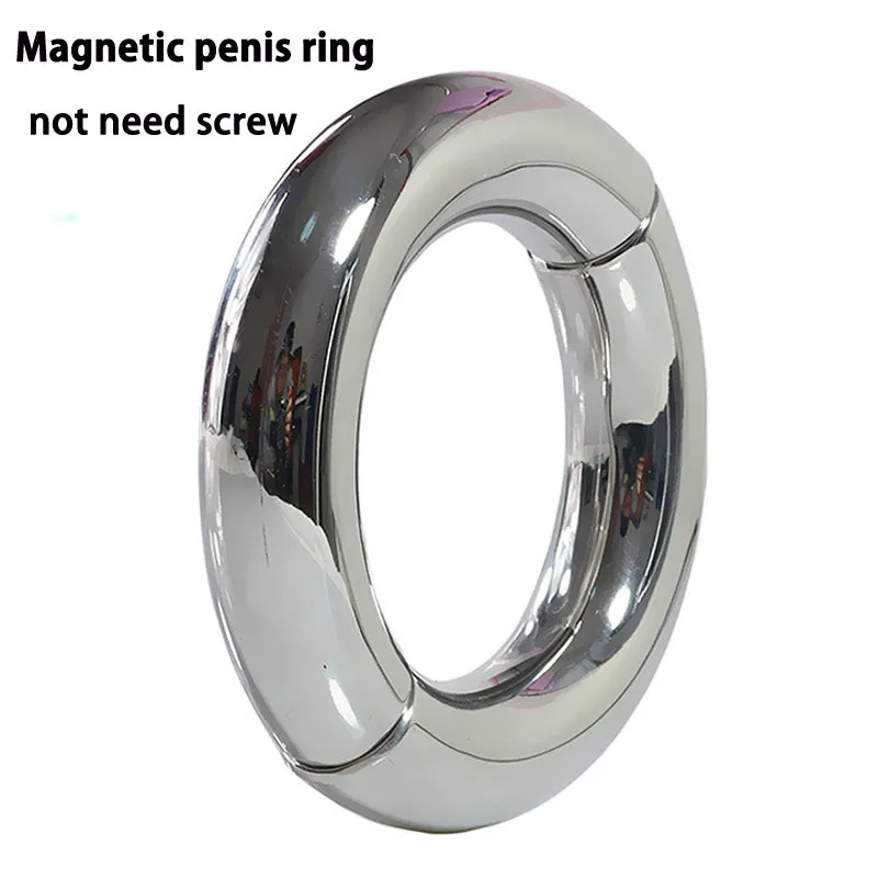 sex massagerMagnet Open And Close Metal Cock Rings Stainless Steel Ball Stretcher Weights Male Penis Ring Adult Sex Toys For Men Cockring Y18110302