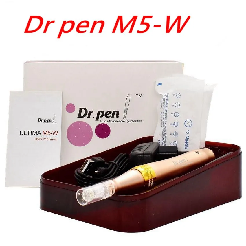 Sans fil Dr.Pen Microneedle Ultima M5-W Stylo Derma Électrique Rechargeable 5 niveaux Réglable 0.25mm-2.5mm + 2 pièces Cartouches 12 Aiguilles