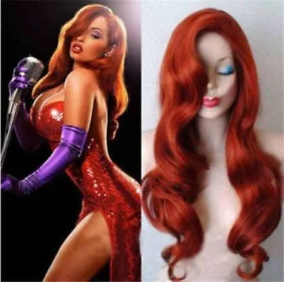 Ny anime Jessica Rabbit Hairpiece Curly Wavy Copper Red Long Cosplay Prop Wig